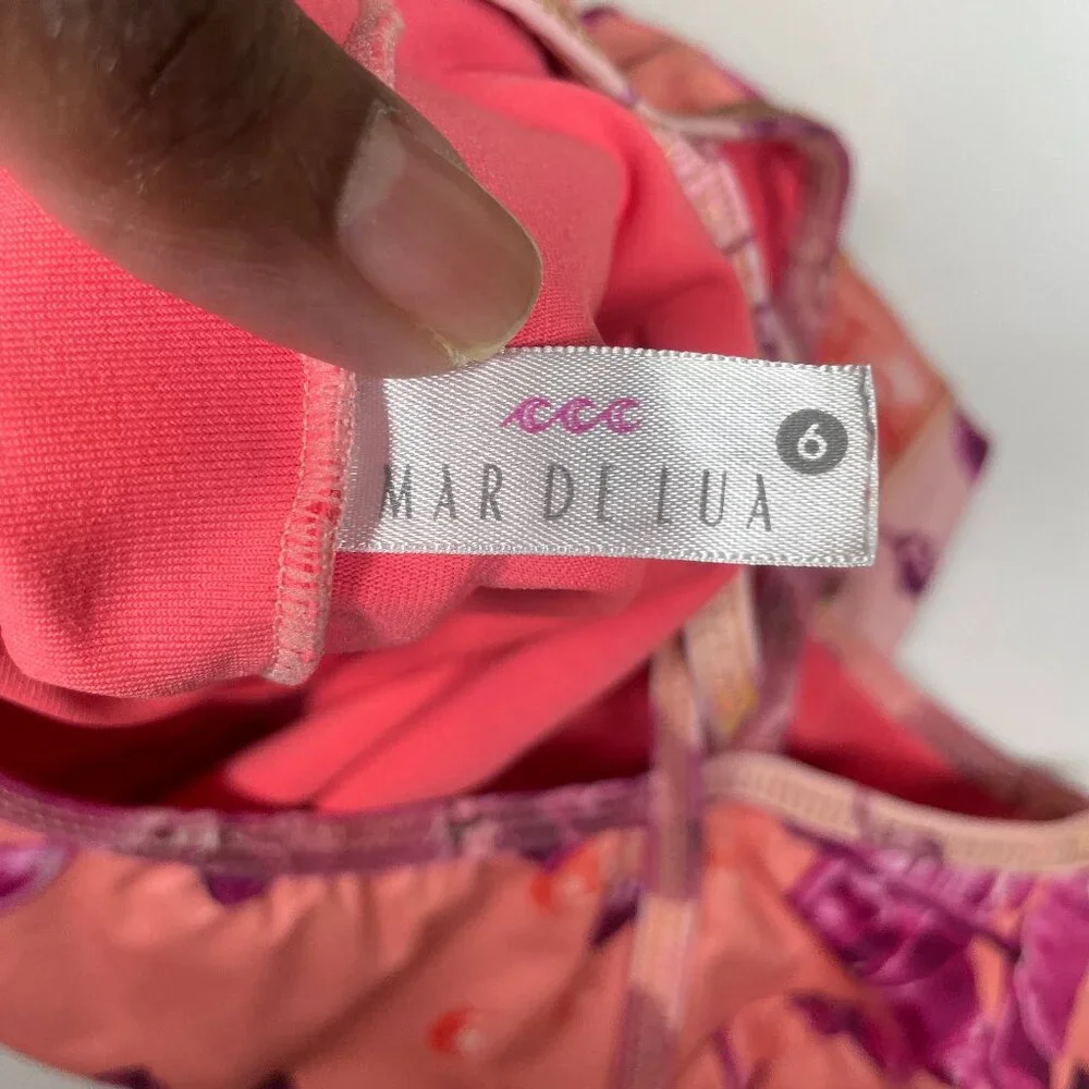 Mar de Lua Girls Orchid Floral Long Sleeve One Piece Swimsuit Size 6
